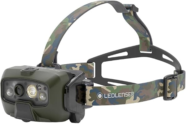 Ledlenser HF8R Core RGB - Lampe frontale LED rechargeable, 1600lm, 210m, 8 modes dont lumière rouge, verte, bleue, autonomie 90h, mise au point automatique, étanche IP68 – Chasse, Camouflage, Pêche