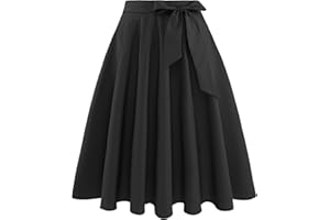 Bbonlinedress Jupe Femme Eté Mi Longue Simple Jupe Rétro Vintage Evasée Fluide Classique pour Cocktail Soirée Quotidien avec Ceinture