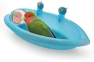 BSGP Bain d'oiseaux avec Miroir Jouet pour Petit Perroquet, Perruche, calopsitte, Conure, inséparable, Pinson, canari, Gris Africain, Cage, Douche, Bain, mangeoire