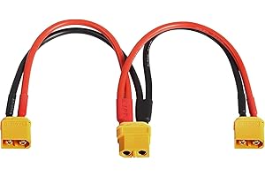 XMSJSIY XT60 Y Répartiteur Mâle à 2 Femelle Adaptateur Connecteur de Batterie Parallèle Câble d'Extension Fil Cordon 12AWG pour Multirotors RC LiPo Batterie - 2PCS