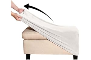 AQIGR Velvet Ottoman Slipcover Stretch Rectangle Footstool Cover Folding Storage Ottoman Covers for Living Room with Elastic Bottom (Color : White, Size : LARGE)