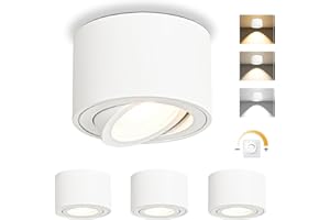 ‎GEYOULUX GeyouLux LED Aufbauspots Dimmbar - Extra Flach 30° Schwenkbar Ø80x50mm Deckenspots Weiß - inkl. 5W 500LM LED Modul 230V - 3000K/4000K/6500K Deckenstrahler Aufputz Spots Aufbaustrahler Rund 4 Stück