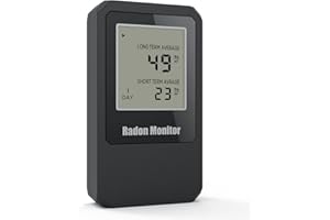 LifeBasis Détecteur de Radon, Radon Gas Detector avec Suivi à Court et à Long Terme pour Maison et Bureau Gamme de 0-18500 Mq/m³, Noir