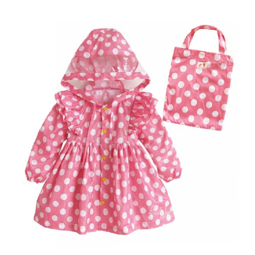 Polka Dots Toddler Rain Wear Cute Baby Rain Jacket Infant Raincoat PINK S 2Y