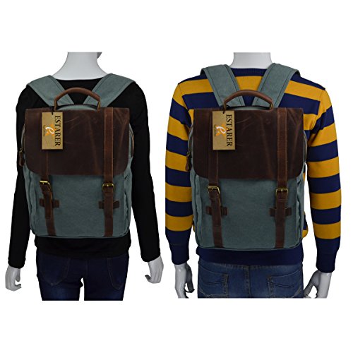 Vintage Rucksack,Estarer Canvas Leder Daypack/Laptoprucksack 15 Zoll Dunkel Grau - 3