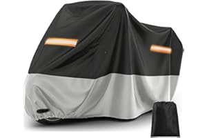 ‎RV MURTS Motorrad Abdeckplane 210D Wasserdicht, UV-beständige Motorradabdeckung mit Reflexstreifen, Winterfeste Motorradplane für Outdoor & Indoor, Motorcycle Cover für meisten Modelle, 245 x 105 x 125cm.