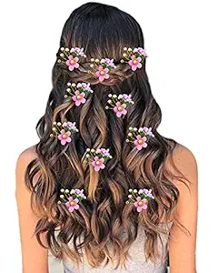 Hair Flare Women Attractive Artificial Round Shape Flower with Golden Pearl Wedding Hair Accessories/Hair Pins/Juda Pins for Women and Girls- 2206, Baby Pink