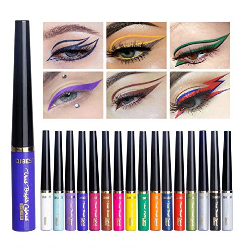 Rechoo 12 Colours Matte Glitter Liquid Eyeliner Waterproof High Precision Long Lasting Eyeliners Set for Party Cosplay (16 Pcs)