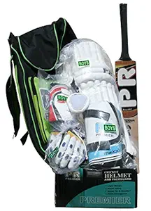PR Club Cricket Kit Set With Kashmir Willow Bat (Size-4, Age-6-8) With Helmet