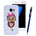 Produktbild Yokata Samsung Galaxy S7 Hülle Transparent Glitzer Weiche Silikon Handyhülle Schutzhülle TPU Handy Tasche Schale Etui Weich Silicone Bumper Ultra Dünn Slim Schlank Durchsichtig Handytasche Glitter Bling Motiv Muster Anti-Kratzer Clear Backcover Schutz für Samsung Galaxy S7 Case Cover + 1 x Kapazitive Feder - Blätter und Eule