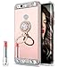 Produktbild Spiegel Hülle für Huawei P8 Lite 2017,Huawei P8 Lite 2017 Schutzhülle Bling Strass,Hpory Fashion Luxus Spiegel Glänzend Glitzer Kristall Ultra Thin Crystal Rotierendem Ring Fingerhalterung Ständer Halter Überzug Mirror Sparkle Pailletee Bling Strass Diamanten Silikon Perfekter Hülle für Mädchen Frauen Silicone TPU Protector Bumper Anti-Staub Anti-Kratzer Telefon Tasche Handytasche Schutzhülle für Huawei P8 Lite 2017-(Roségold)