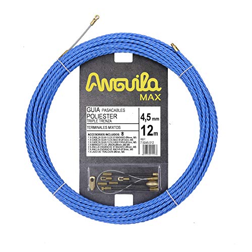 Anguila Max 7.5045.012 - Guida passacavi in poliestere triplo intrecciato, Ø 4,5 mm, 12 metri e terminali misti, blu