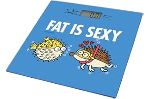 Jata 294K - Báscula de Baño Digital, Pantalla LCD, Alta precisión, Extraplana, Capacidad de 150 kg, Plataforma de Vidrio, Apagado Automático, Incluye Pila, Diseño Kukuxumusu