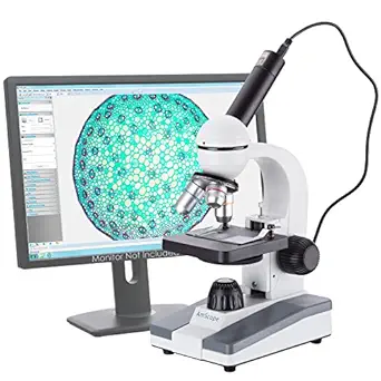 AmScope M148C-E Compound Monocular Microscope, WF10x and WF25x Eyepieces, 40x-1000x Magnification, LED Illumination, Brightfield, Single-Lens Condenser, Plain Stage, 110V or Battery-Powered