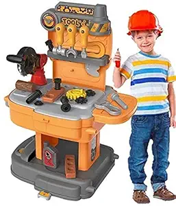 KB 2 in1 School Bag Pretend Play,Portable Suitcase Shape,Engineering Tool Set Toy with 31 pcs Accessories for Kids(Baby Boys and Girls).(Tool Set)