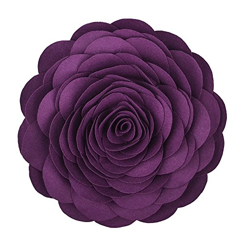 KINGROSE Hecho a Mano 3D Rosas Flores Decorativo Cojín Redondo Lana Almohada Regalos Casa Cama Sala de Estar Oficina Sofá Coche Silla Decor Fundas de cojín con Relleno, Morado, 13 Pulgadas / 33 CM