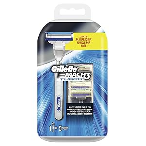 Gillette Mach3 Turbo Starter Kit, 5 Blades Plus Free Razor Handle 1 Pack (1 x 5 Blades)