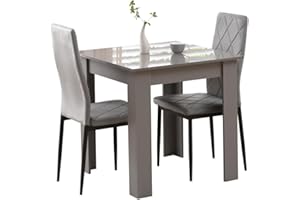 Rainbow Tree Modern 3 Piece Dining Room Table and Chairs Set, Wooden Square Table with 2 Chairs for Small Space Apartment Space Saving (Grey Table+2 Grey Argyle Velvet Chair)