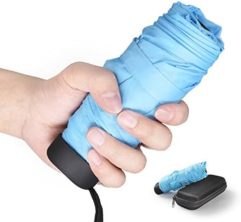 Small Mini Umbrella Travel Umbrella Micro Umbrella and Zip Case, Design makes it perfect for Travel -Ultra Light Ultra Mini Ultra Protective (Light blue)