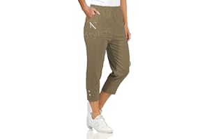URBAN STITCH Womens Capri Trousers Ladies Three Quarter Soft 3/4 Cropped Pants UK Ladies Stretch Pull on Trousers Elasticated Waist Plus Size Summer Shorts