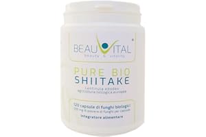 BEAUVITAL Pure Bio Shiitake 120 capsule ogni 500mg Lentinula edodes polvere di funghi medicinali da agricoltura biologica dell'UE, vegana, senza additivi artificiali