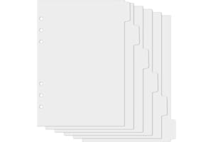 Jeffdad 6 fogli divisori A5, in plastica divisori, 6 fori, separatori laterali, A5-divisori per raccoglitori, raccoglitori ad anelli, agenda (Bianco)