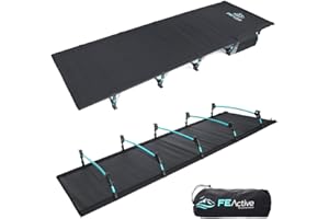 FE Active Lit Pliant Compact - Lit de Camp Portable Ultra léger Solide et Durable. Confortable pour Adultes et Enfants. Idéal pour Le Camping, s'adapte au Matelas Gonflable | Conçu en Californie