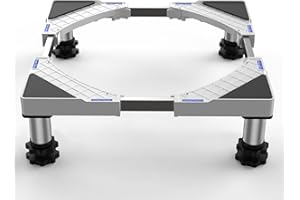 DEWEL Base Lavadora, Soporte para Lavadora Secadora Frigorífico con 4 Pies de Acero Inoxidable, Base Elevador Lavadora Antivibración Ajustable Ancho/Longitud 45-65cm, Altura 13-17cm, Carga 250kg