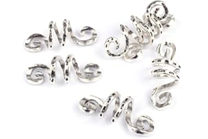 FADERR 5 piezas vintage metal plateado Viking espiral trenza de pelo temor barba rasta perlas Rngs tubo clips para accesorios para el cabello (5 piezas)