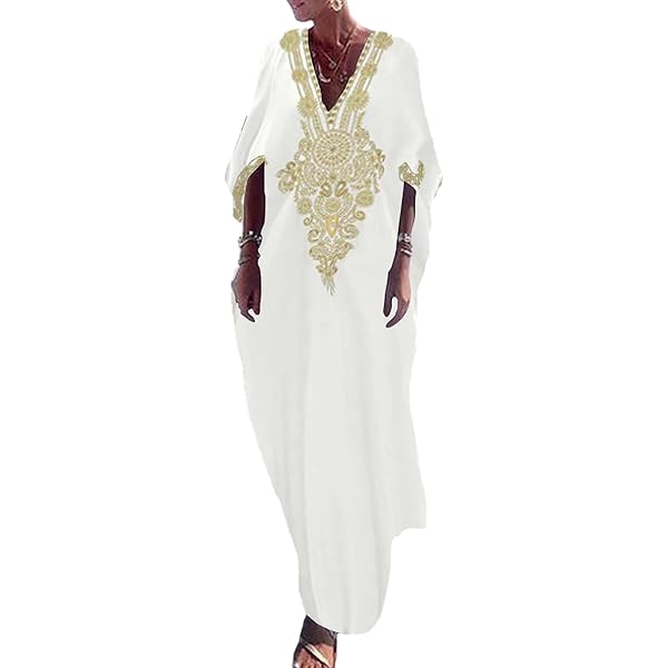 L-Peach Bohemian kaftan voor dames, maxi-loungewear, oversized nachthemd, homewear, bedekkende strandjurk, Zwart, Eén maat