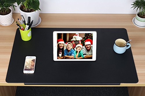 LOHOME Desk Pads Artificial Leather Laptop Mat with Fixation Lip, Perfect Desk Mate for Office and Home, Rectangular, Large, Black