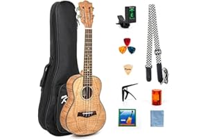 KMISE Klassische Ukulele mit Ukulele-Tasche, Picks Tuner Gurt Saiten Reinigungstuch Capo Finger Shot 26 Inch MI2560
