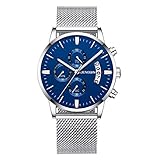 Knowin Armbanduhr Männer Mode Chronographen Edelstahl Schwarze Quartz Milanaise Mesh Armband Lässige Schön Großes Runde Zifferblatt Quartz Analog Armband Uhren Metall Dekoration Classic Uhr Geschenk