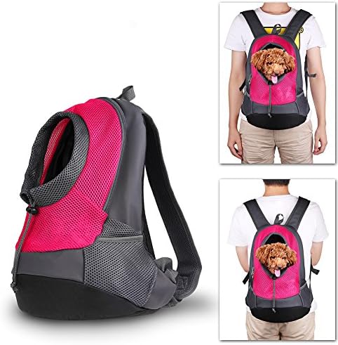 GaoAo Pet Carrier Backpack , Portable Pet Supplies Bag Shoulder Protection Design Front End Mesh Breathable Outdoor Travel 3. 5kg Below 42 x 38 x 20cm (Rose Red)