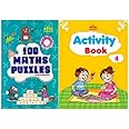 GIKSO Set of 2 Activity Books- 100 Maths Puzzles Book and Activity Book 4 | Includes 150 Brain Boosting Mathematical and Interactive Activities for Age 6-12 Years Old Kids