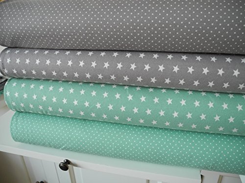 Lottashaus Jersey no3 Stoffpaket 4 Stück 50x70cm Mint Grau Tupfen Sterne Baumwolljersey Kinder Kleidung Stoffe - 3