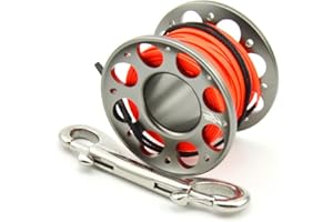ICDKOYK Conservare Le Bobine di Immersione con Bobine Portatile a Colori Solido Corda in Poliestere con annessi Accessori da Pesca Subacquea Accessori subacquei con Gancio Doppio fine, Grigio, 15m