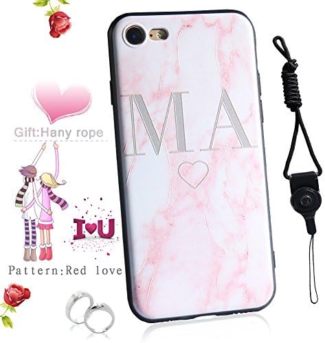 Iphone 7 plus case-XIN HUA Innovative black edge TPU 3D relief painted cell phone shell, suitable for Apple 7 / 7plus--Model: Romantic（Products include: explosion-proof membrane, mobile phone ring bracket, dust plug, lanyard） (For iphone 7 plus, Red love)