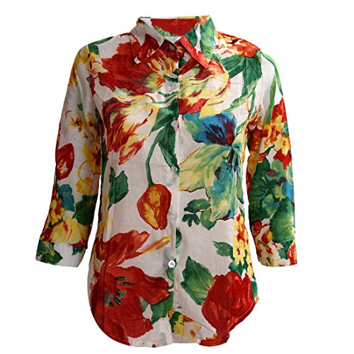 TOOGOO (R) Retro Blusa Colorida Floral Flor Estampado Gire hacia abajo