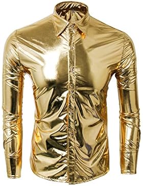 Cusfull Herren Hemd Metallic Glänzend Langarmshirt Glitzer Schlank Fit Kostüm für Nightclub Party Tanzen Disco...