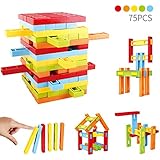 SONi Building Blocks Set,STEM Educational Building Toys for Boys and Girls Kids Stacking Toys with Storage Bag-75 PCS in 5 Colors,Classic Dominoes Set