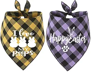 Dog Easter Bandana,2 Pack Buffalo Plaid Puppy Scarf with Designer Painting