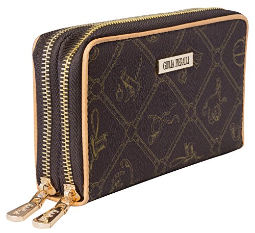 Preisvergleich Produktbild Giulia Pieralli Große Damengeldbörse lang Braun Portemonnaie Geldbörse Doppelreißverschluss Geldbeutel Damenbörse viele Fächer 02A