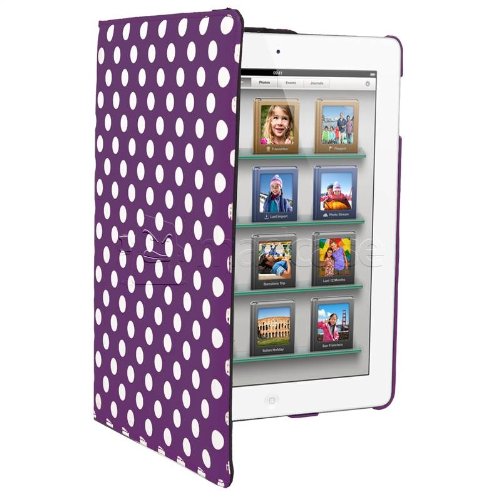 MadCase Apple iPad 4 (mit retina display) Stilisch Muster PU Leder Rotierend Smart Ständer Schutzhülle – kompatible mit iPad 2 und iPad 3 einschließlich Displayschutzfolie & Eingabestift – Gepunktet – Dunkel Lila - 3