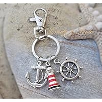SchlüsselAnhänger Karabiner Leuchtturm Anker Steuer Ahoi