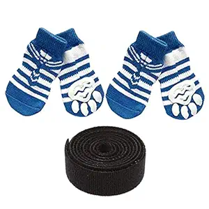KUTKUT Anti-Slip New Born Puppy Paw Protector Socks | Small Puppy Socks with Paw Patterns and 4 Pieces Adjustable Straps | Small Breed Puppy Socks For Indoor / Outdoor Wear (Size: M, Height 7.5 cm, Width 3.5 cm) Pet Weight: 2 - 3.5 Kg