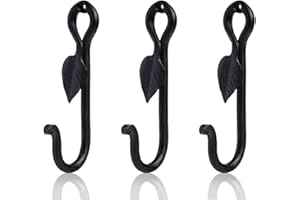 Fayesia Black Wall Hooks for Hanging - Blacksmith Hand Forged Iron Coat Hooks Wall Mounted - Ideal for Keys, Hats, Robes etc - Multipurpose Single Prong Hook - Screws Included - Set of 3 (Garden)