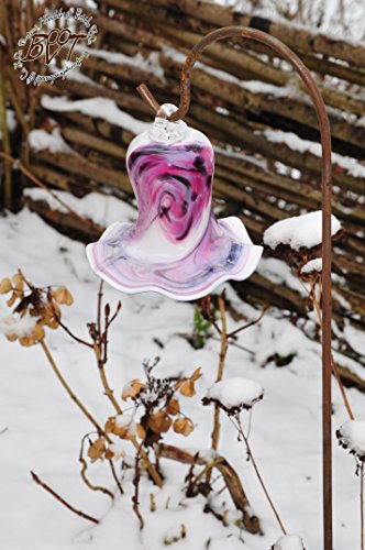 Glas-Deko für Garten,Blüten und Zapfen, Gartenkugel Massivglas ROBUST, Tulpe Tropfen, Blume mit Hakenhalter Schäferstab FROSTSICHER & MASSIV Glas-Dekoration Blüte Gartentulpe Glocke Sonnenfänger für Lichteffekte im Garten, Rosenkugel 17 cm gross Form Tulpe, modisches Tulpendesign handgefertigt mit Bogenstab 125 cm, rot weiß Gartenkugel Sonnenfänger, Gartendeko FROSTSICHER, lichtbeständig und WINTERFEST, Metallstiel Schäferstab Rosenkugeln Glas Deko