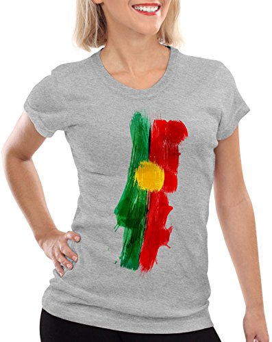 CottonCloud Flagge Portugal Damen T-Shirt Fußball Sport WM EM Fahne, Farbe:Grau Meliert, Größe:M