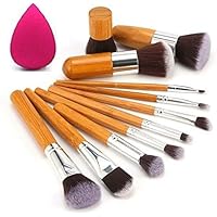 Kylie Foundation Brush Make Up Brushes, 11Pcs Natural Bamboo Professional Makeup Brushes Set Foundation Blending Brush Tool Cosmetic Kits Makeup Set Brusher | Makeup Brushes +Puff